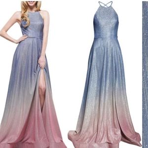 Ombre Glitter Tie Back Halter Dress